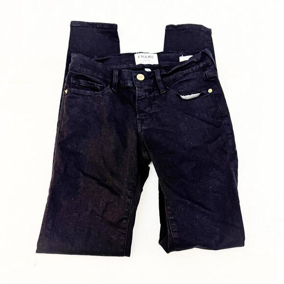 Frame Le Skinny de Jeanne Black Denim Jeans Gold Button Size 24 - Picture 4 of 9